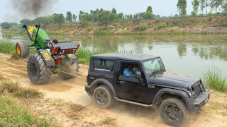 Johndeere 5050 vs 4X4 Thar  आज तो गलत पंगा ले लिया  Tug of war [upl. by Nykal837]