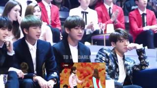 161202 BTS방탄소년단 reaction to GFRIEND여자친구 amp SEVENTEEN세븐틴  Adore U  VERY NICE MAMA [upl. by Noxaj]