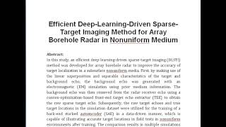 Efficient Deep Learning Driven Sparse Target Imaging Method for Array Borehole Radar in Nonuniform M [upl. by Eniwtna]