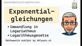 Exponentialgleichung mit Logarithmus lösen  Logarithmusgesetze [upl. by Tarabar]