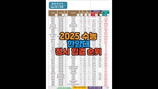 수시장인 2025 정시 한양대 입시결과  2025 수능 한양대 입결 순위  한양대 백분위 표준점수 합격컷 [upl. by Mik]