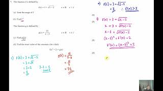 EDEXCEL JUNE 2023 PURE MATHS A LEVEL PAPER 1 QUESTION 7 FUNCTIONS [upl. by Tiffanie]