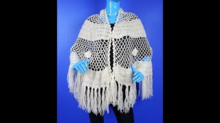 Vintage 1970’s Handmade Crochet Piano Shawl Wrap Scarf Fringes Hippie Festival [upl. by Neils]