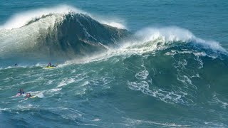 Nazares XXL Waves First Epic Swell of El Niño Season [upl. by Terti625]