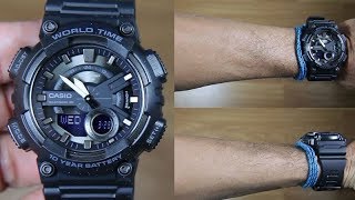 CASIO STANDARD TELEMEMO AEQ110W1BV FULL BLACK  UNBOXING [upl. by Drofla]