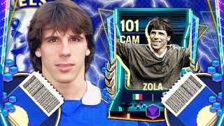 BEST CAM IN THE GAME RETRO STARS ICON PLAYER GIANFRANCO ZOLA 101 OVR REVIEW  FC MOBILE 24 [upl. by Nolahp]