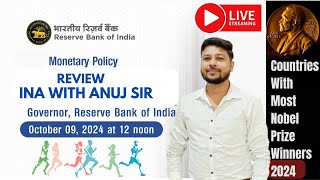 MONETARY POLICY REVIEW AND COUNTRIES WITH MOST NOBEL PRIZE WINNERS 2021 INA WITH ANUJ SIR [upl. by Oihsoy]