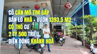 ĐÃ BÁN  MỔ TIM GẤP bán LỖ nhà vườn 1394M2 chỉ 2 TỶ 500 có Thổ Cư đường OTO Diên Đồng Khánh Hoà [upl. by Phip477]