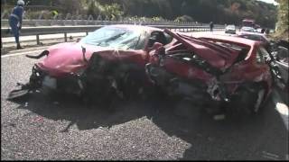 Eight Ferraris crash in Japan in worlds most expensive car crash [upl. by Einttirb124]