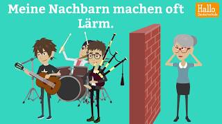 Deutsch lernen mit Dialogen  Lektion 36  Wie sind deine Nachbarn  Dativ nach quotWoquot [upl. by Enilra]