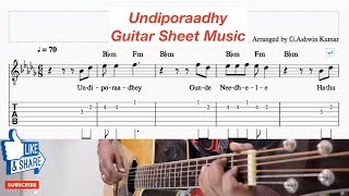 Undiporaadhey Guitar Lesson sheet musicHushaaru songsSree Harsha KonugantiSid SriramRadhan [upl. by Lanna]