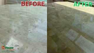 Travertine Table Restoration Honing and Polishing [upl. by Sanburn]