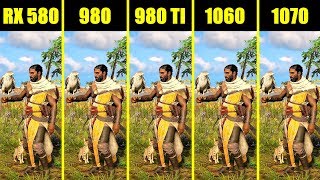 Assassins Creed Origins 1070 Vs 980 TI Vs 1060 Vs 980 Vs AMD RX 580 8700K Frame Rate Comparison [upl. by Baniaz]