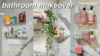 bathroom makeover aesthetic amp pinterest inspired small amp rental friendly  decorate amp organise🛁🎀 [upl. by Nathanoj]