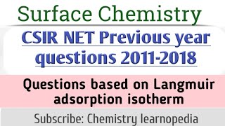 Langmuir adsorption isotherm csir net previous year questions  Surface Chemistry [upl. by Rech]