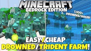 Minecraft Bedrock Improved DROWNED amp TRIDENT Farm 1100 DrownsHour Tutorial MCPE Xbox PC Switch [upl. by Ozzy]