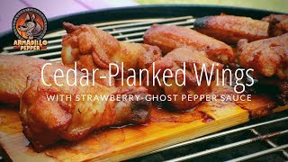 Cedar Plank Chicken Wings on Weber Kettle  Ghost Pepper Chicken Wings [upl. by Carlisle]