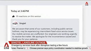 Hotlines for emergency services banks restored after hourslong Singtel landline outage [upl. by Veno]