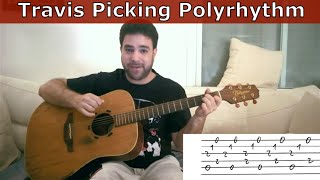 Guitar Lesson Polyrhythmic Travis Picking  Fingerstyle Tutorial w TAB [upl. by Glad]