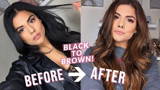 BLACK TO BROWN HAIR COLOR AT HOME DIY BALAYAGE HIGHLIGHTS NO DAMAGE WITH BLEACH [upl. by Plume]