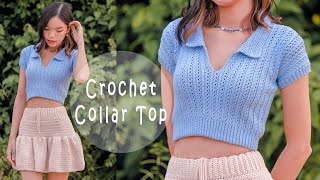 Crochet Ribbed Collar Top Tutorial  Crochet Collar Top  Chenda DIY [upl. by Augie]