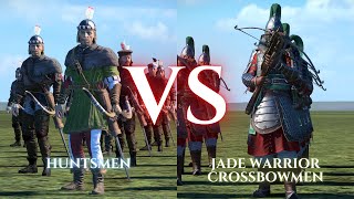 WARHAMMER III Total War  Huntsmen VS Jade Warrior Crossbowmen [upl. by Kingdon]