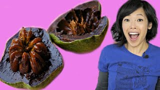 BLACK SAPOTE  chocolate pudding fruit  TASTE TEST  FRUITY FRUITS [upl. by Nohshan]