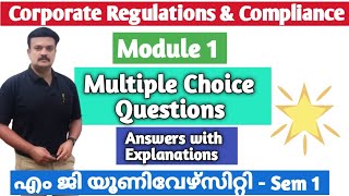 Corporate Regulations amp ComplianceMCQs Answers with ExplanationsMG University Bcom First Semester [upl. by Adroj827]