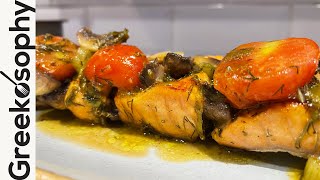 Cooking Greek With My Family  Toulas Salmon Souvlaki Recipe [upl. by Adnot427]