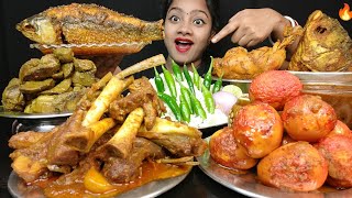 ASMR 🔥 MUTTON CURRY CHICKEN CURRY WHOLE FISH EGG CURRY CHICKEN LIVER CURRY WITH RICE 🤤 BIG BITES [upl. by Anaidirib]