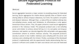 A Flexible and Scalable Malicious Secure Aggregation Protocol for Federated Learning [upl. by Maclaine]