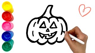 How to draw a spooky pumpkin  EASY  HALLOWEEN  learn colors for kids and toddlers [upl. by Gherardi]