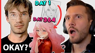 PRO ARTIST REACTS ON PEWDIEPIE 1 YEAR DRAWING EVOLUTION [upl. by Anaerol404]