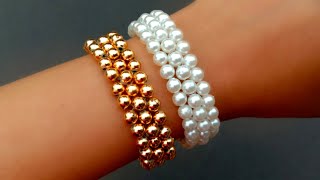 How To Make Simple Pearl Bracelet Beads Bracelet Useful amp Easy [upl. by Nahs301]