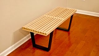 DIY MidCentury Modern Slatted Bench  Woodworking [upl. by Atiniv]