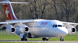 Swiss Avro RJ100  Takeoff at airportBernBelp HD [upl. by Duntson782]