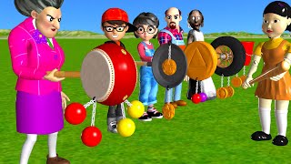 Scary Teacher 3D vs Squid Game Clackers Drum Level Max HoneyComb Candy Shapes 5 Times Challenge [upl. by Lenahs]