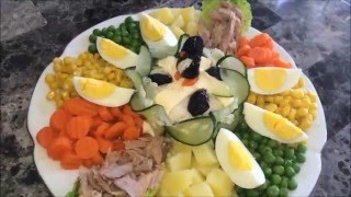 Salade composée  Salad with tuna vegetables and egg سلطة الخضر بالتونة والبيض، شلاظة الجردة [upl. by Jochebed326]