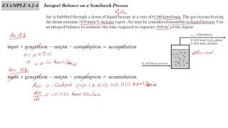 Ex 424 Material Balance on a Semibatch Process Arabic  اتزان مادة على عملية شبه مستمرة [upl. by Yahsed289]