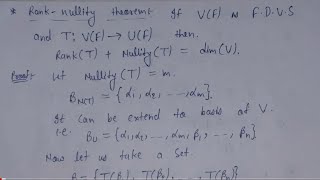 12 State and prove of rank Nullity theorem  RankT  NullityT  dimVF  Linear Algebra [upl. by Keefer]