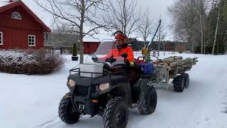 Skogsvagn för ATV eller UTV 21SV07  ATV forestry trailer with crane winch [upl. by Annayk]