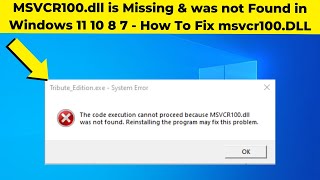 MSVCR100dll is Missing amp was not Found in Windows 10 10 8 7  How To Fix msvcr100DLL Error [upl. by Lilia]