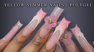 CUTE FLORAL POLYGEL NAILS💛🌺✨ Aura Nails  polygel removal  Summer Nails [upl. by Akkim]