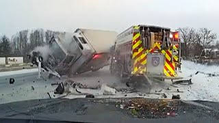 Truck Slams Into Fire Engine [upl. by Swamy]