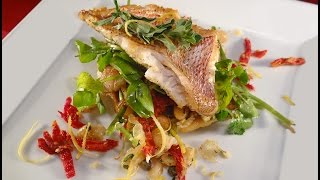 Pan Seared Red Snapper with a Tuscan White Bean and Watercress Saute [upl. by Bridge597]