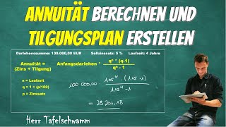 Annuitätendarlehen Annuität super einfach mit Formel berechnen und Tilgungsplan erstellen [upl. by Eniluap614]