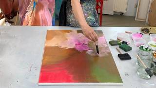 Abstrakte Malerei  Floral  Demo Techniken für Anfänger  Acryl meditativ [upl. by Moishe]