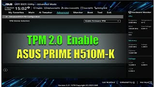 Enable TPM 20 ASUS PRIME H510M K [upl. by Gascony]