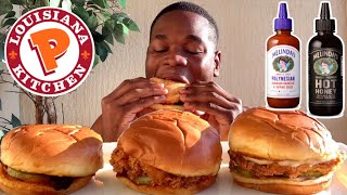 POPEYES CHICKEN SANDWICH MUKBANG  MELINDAS NEW SAUCES REVIEW [upl. by Laverne]