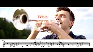 Amazing Grace  Trumpet Solo Sheet Music on the Screen [upl. by Hbaruas891]